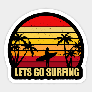 Logo mit Sonnenuntergang und Surfboard Sticker